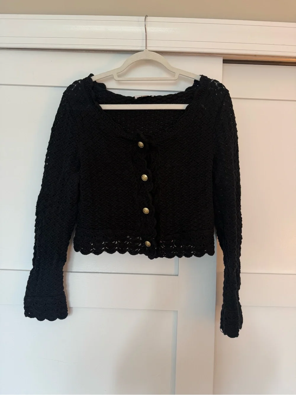 J. Crew Black Cropped Knit Cardigan with Gold Buttons